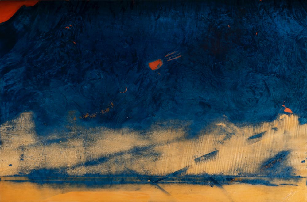 Bleu nuit : tableau de marqueterie 90x60cm